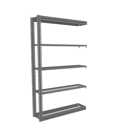 Tennsco Z-Line Shelving W/ Five Perf. Shlvs, Boltless, 48"Wx12"Dx84"H, Add-On, Gry ZM7-4812A-5PD-MGY